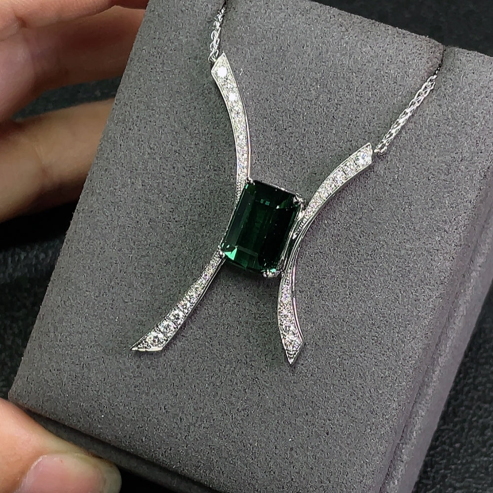 Tourmaline Inlaid Necklace, 18K Gold, Accented with Diamonds