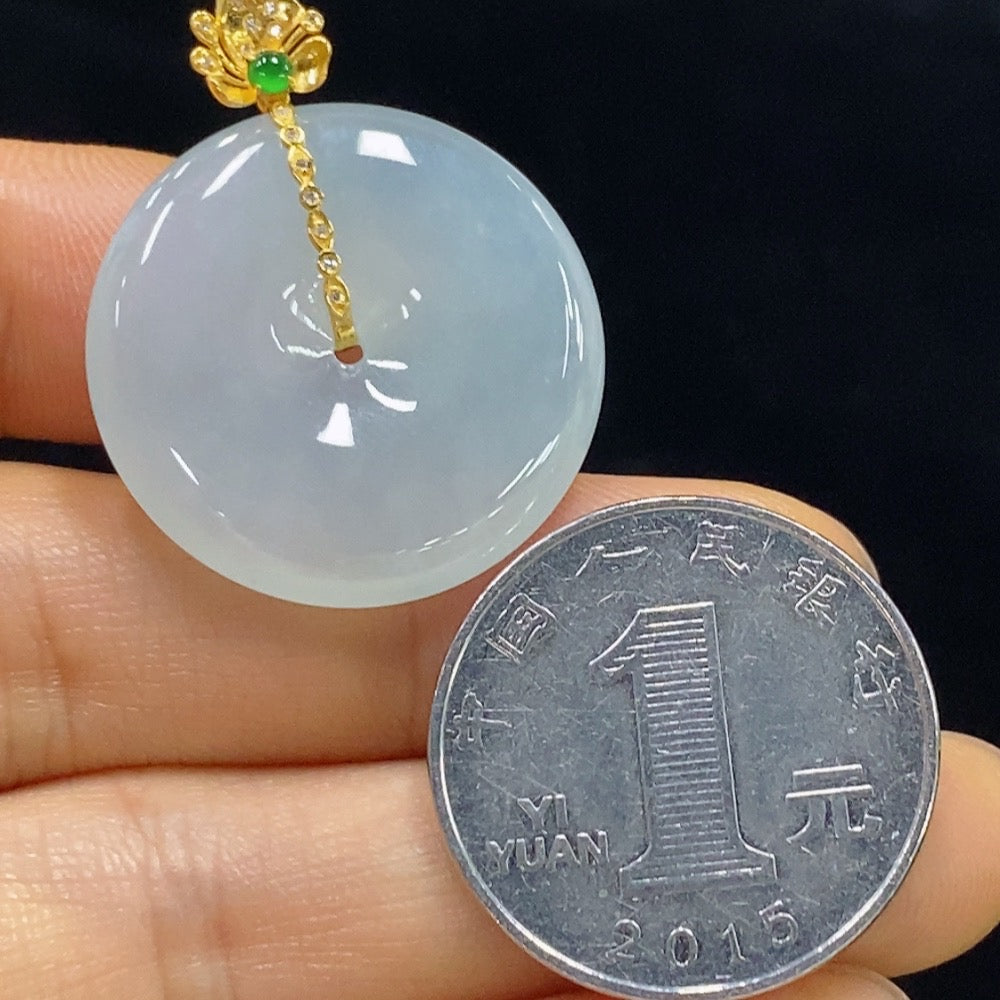 Jadeite Safety Pendant with 18K Gold and Diamond Accents, Total Weight Approx. 7.96g