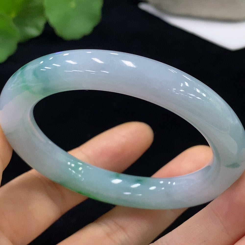 Jadeite Round Bangle with Other Mineral Components, Total Weight Approx. 50.93g, Size 52.4