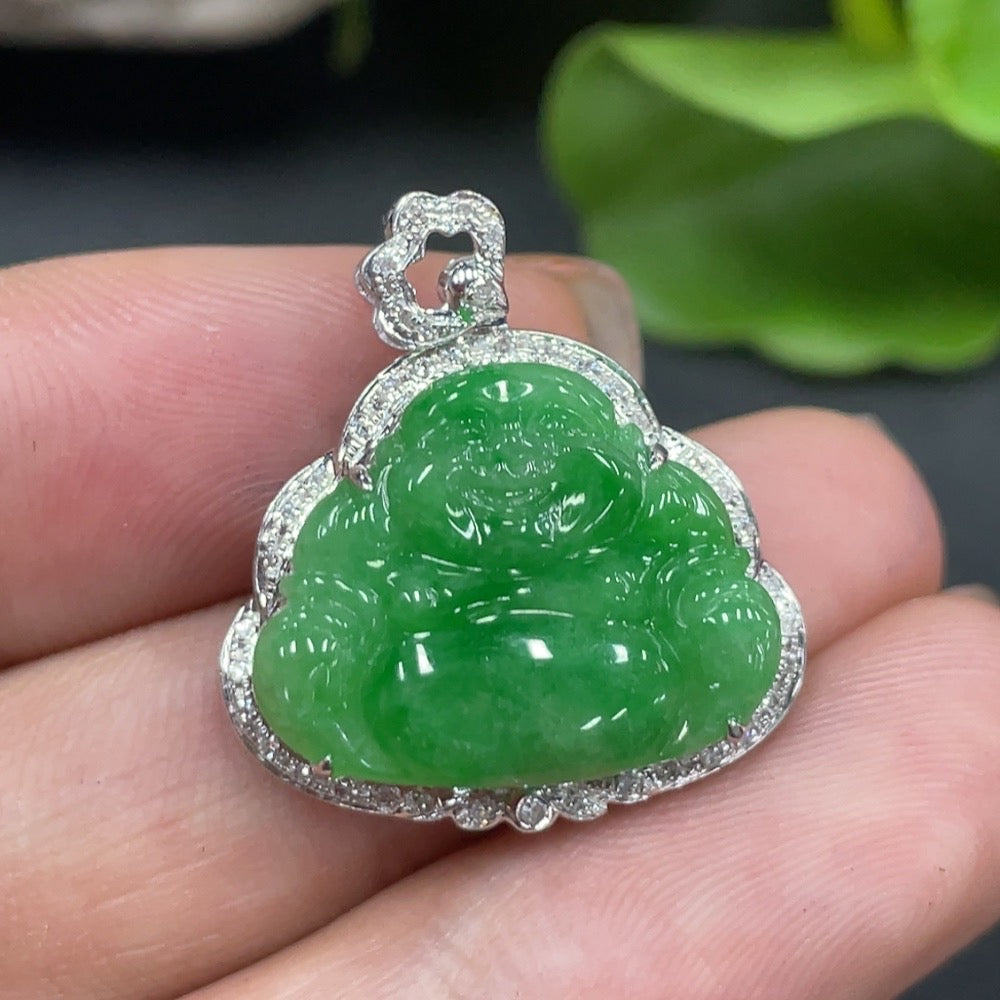 JadeiteBuddha Pendant with 18K Gold Inlay, Total Weight Approx. 3.64g