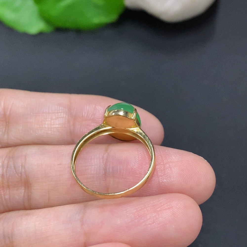 Jadeite Cabochon Ring with 18K Gold (Accented with Diamonds)