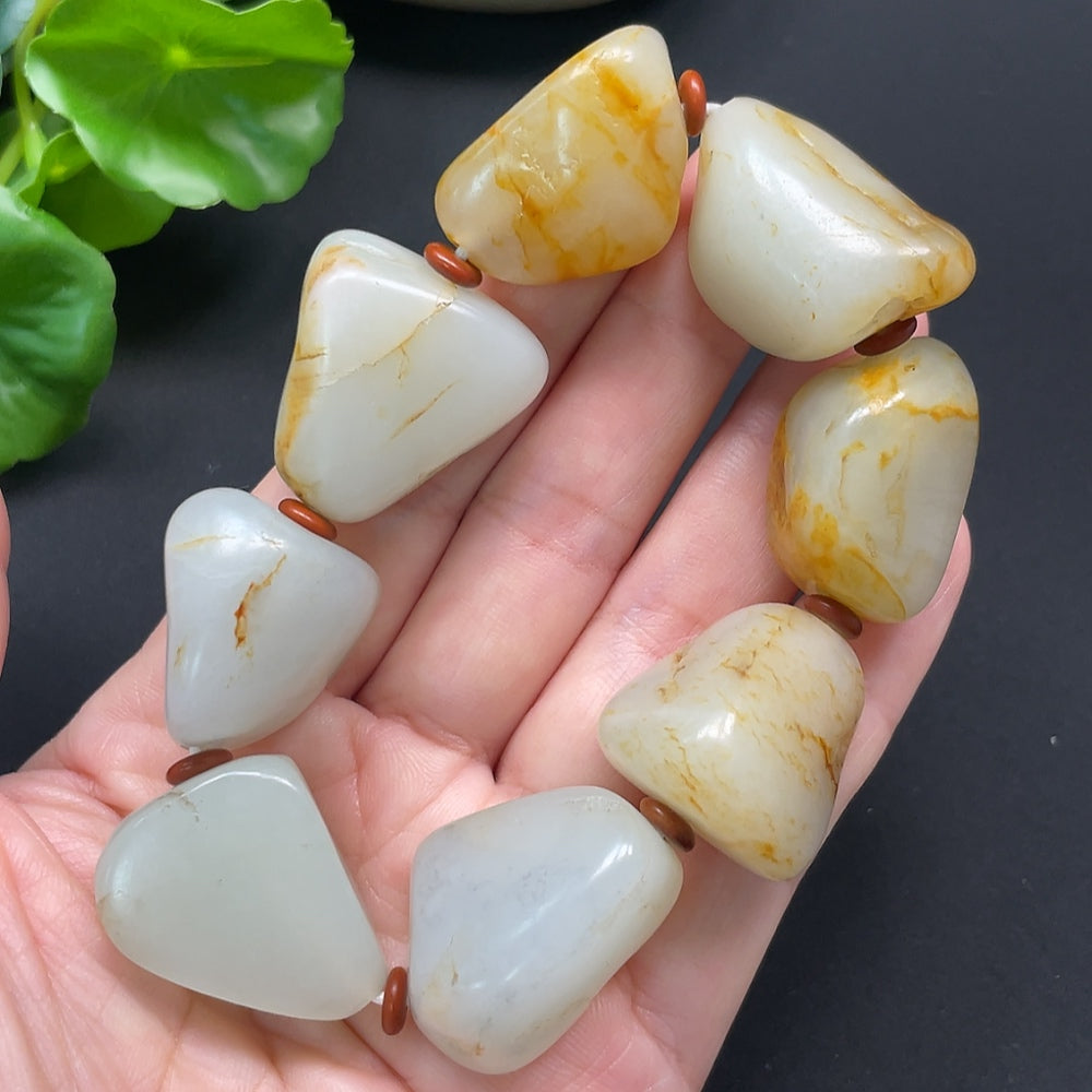 Hetian Jade Bracelet, Color Origin Undetermined, Beads Not Hetian Jade, Total Weight Approx. 110.72g