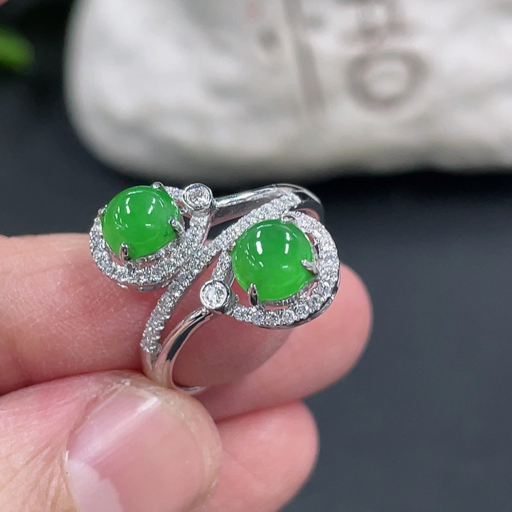 Jadeite Inlaid Ring 18k with Diamond Size 13 Total Weight Approx. 3.8g