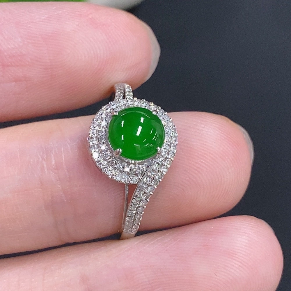 Jadeite Cabochon Ring 18k GoldWith Diamond Accents