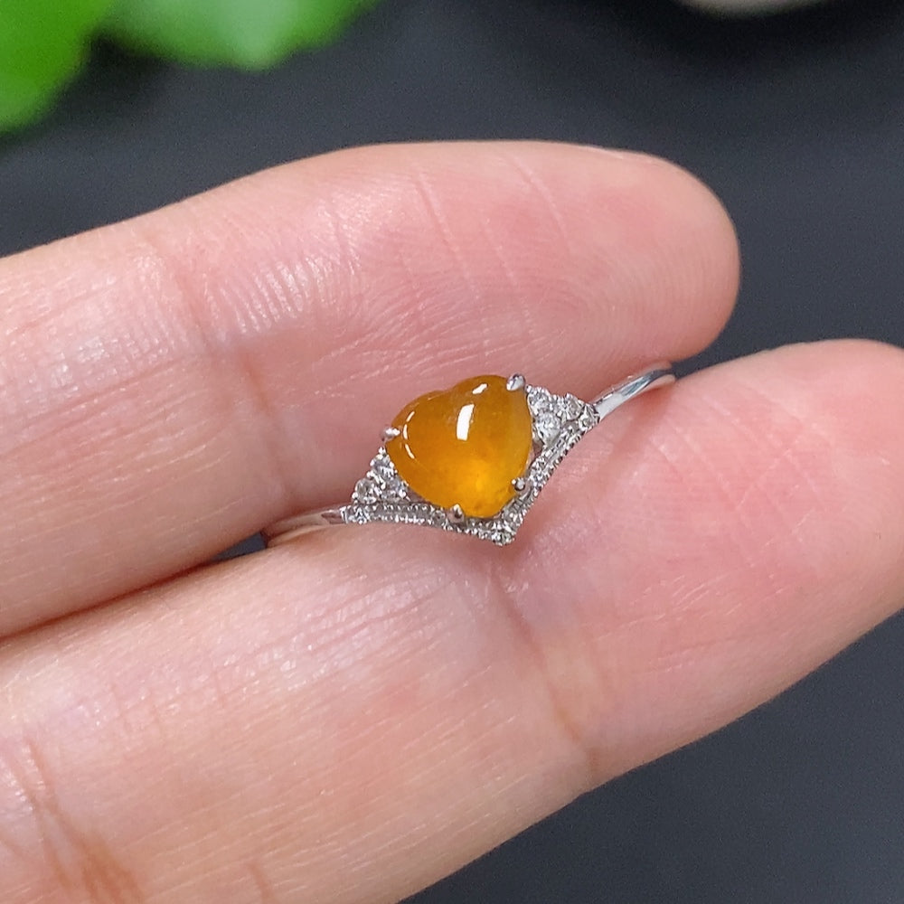 Jadeite Ring with 18K Gold Size 16 Total Weight Approx. 1g (with Diamond Accents)
