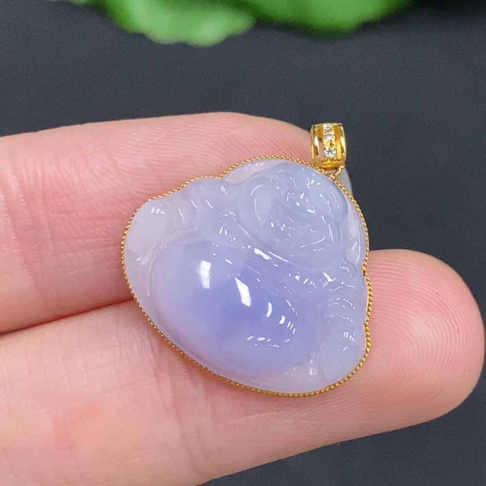 Jadeite Buddha Pendant Set in 18K Gold Total Weight Approx. 3g (Non-Diamond)