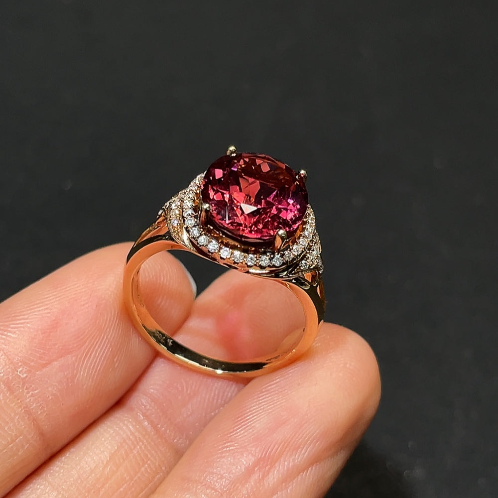 18K Gold Tourmaline Ring with Diamond Accents