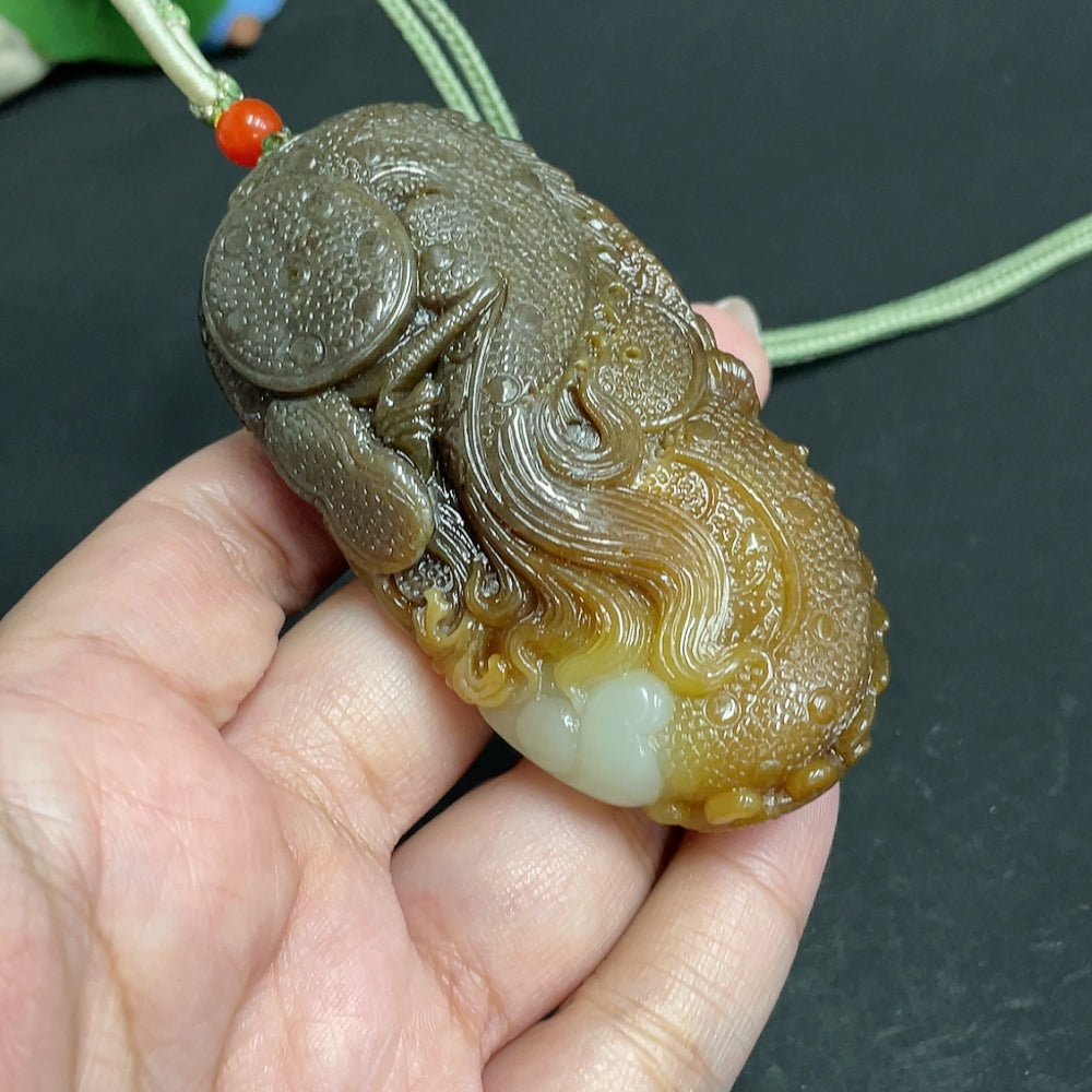 Hetian Jade Pendant Dragon Total Weight (Including Rope) Approx. 94.1g