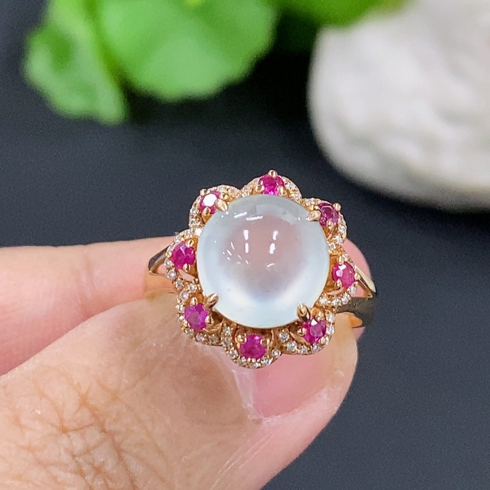 Jadeite Ring 18k with Diamond Accent Colorless Non-Type A