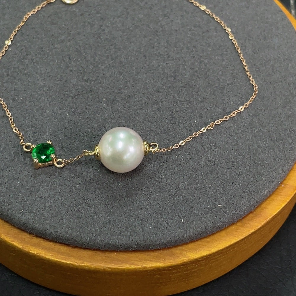 Seawater Pearl Bracelet 18k Gold Non-Natural Accent Stones Considered