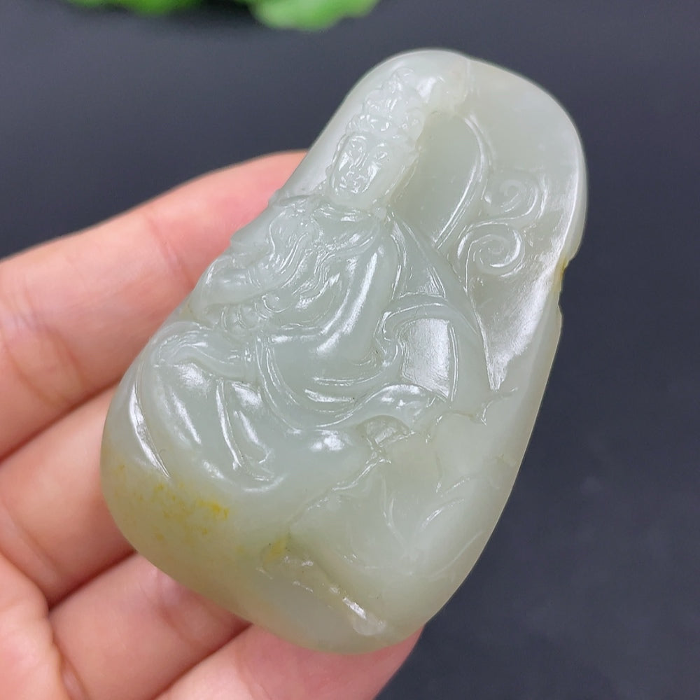 Hetian Jade Pendant - Guanyin, Total Weight Approx. 57.7g, Undetermined Skin Color Origin