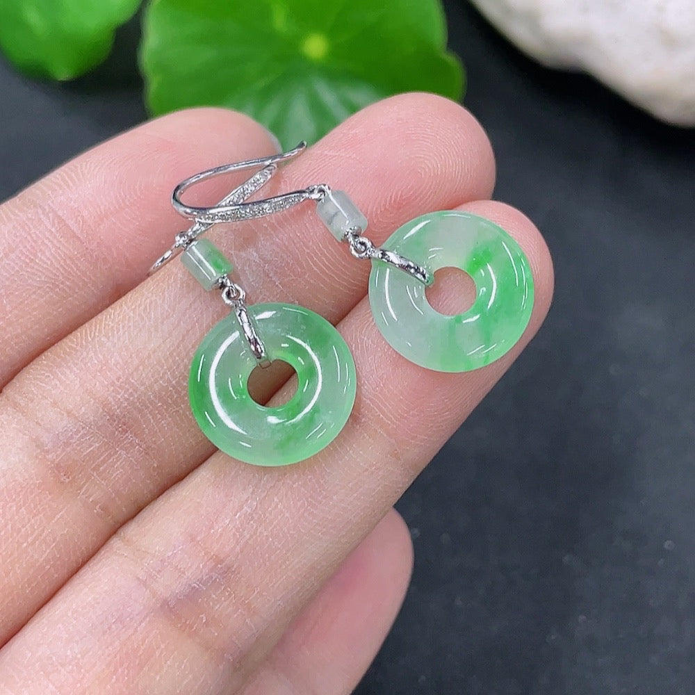 Jadeite Earrings Set in 18k Gold with Diamond Accents