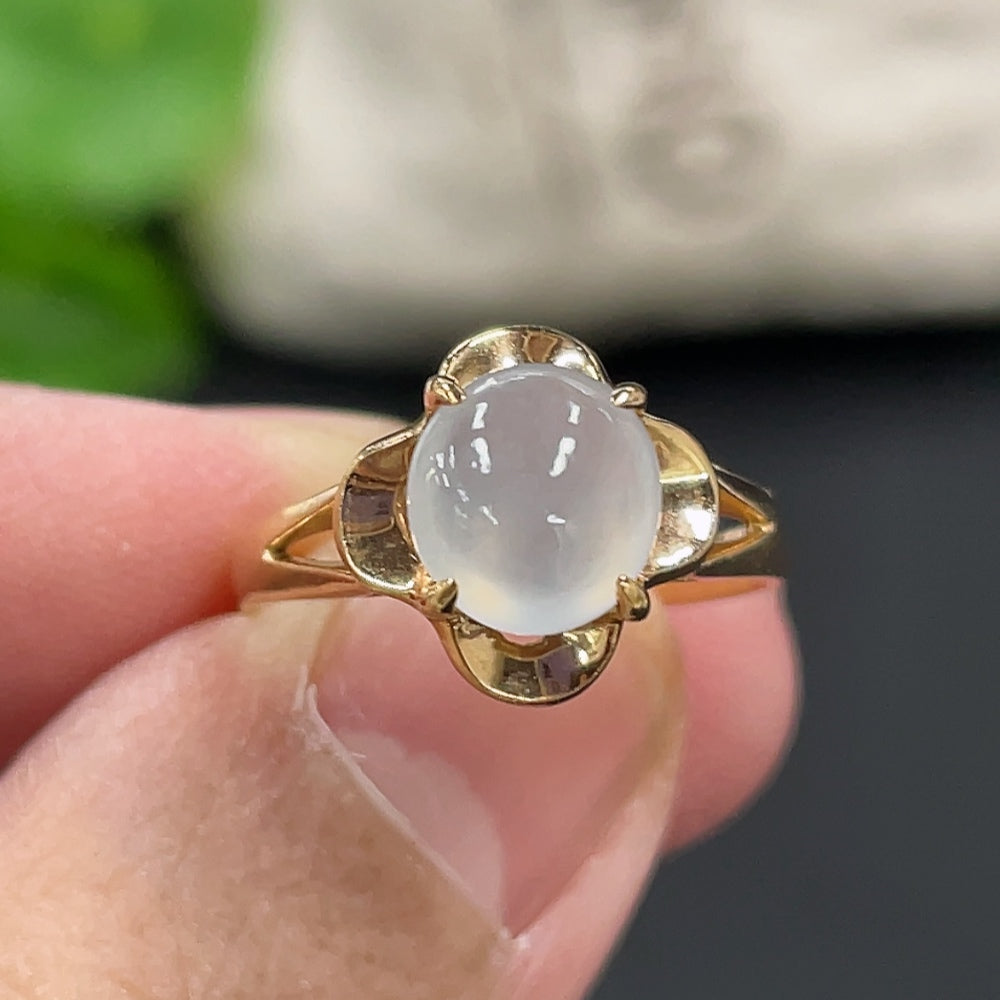 Jadeite Cabochon Inlaid Ring 18k Gold Setting Size 10 Total Weight Approx. 2.93g