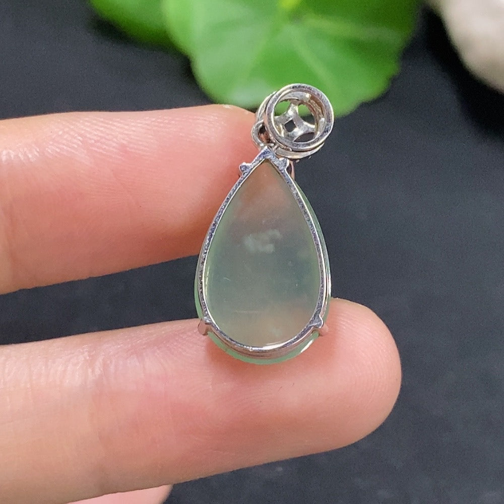 Jadeite Water Drop Pendant with 18K Gold and Diamond Accents