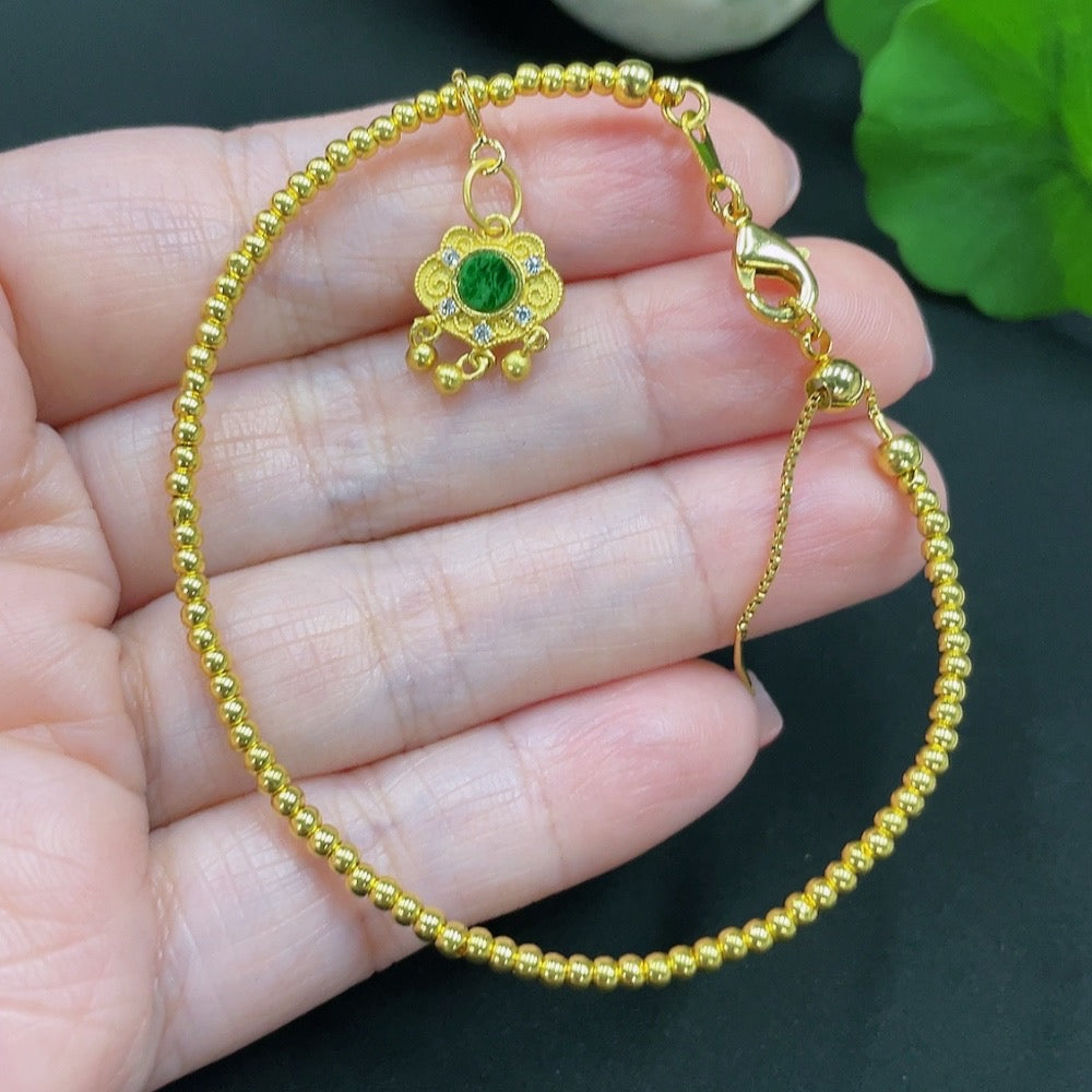 Jadeite Inlaid Bracelet Total Weight Approx. 2.6g Small Steel Beads Gold Content 99% Other Parts Non-Gold Inlaid