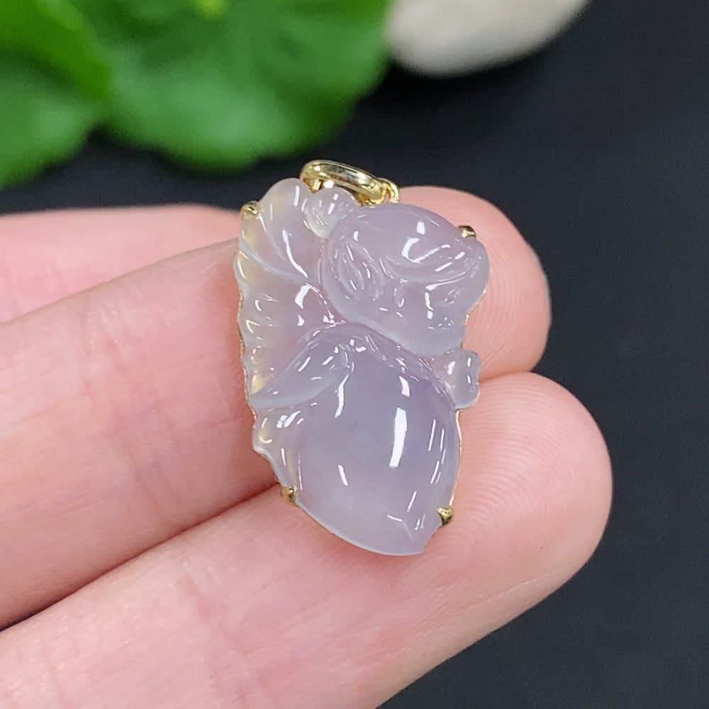 Jadeite Inlaid Pendant 18K Gold Total Weight Approx. 1.9g