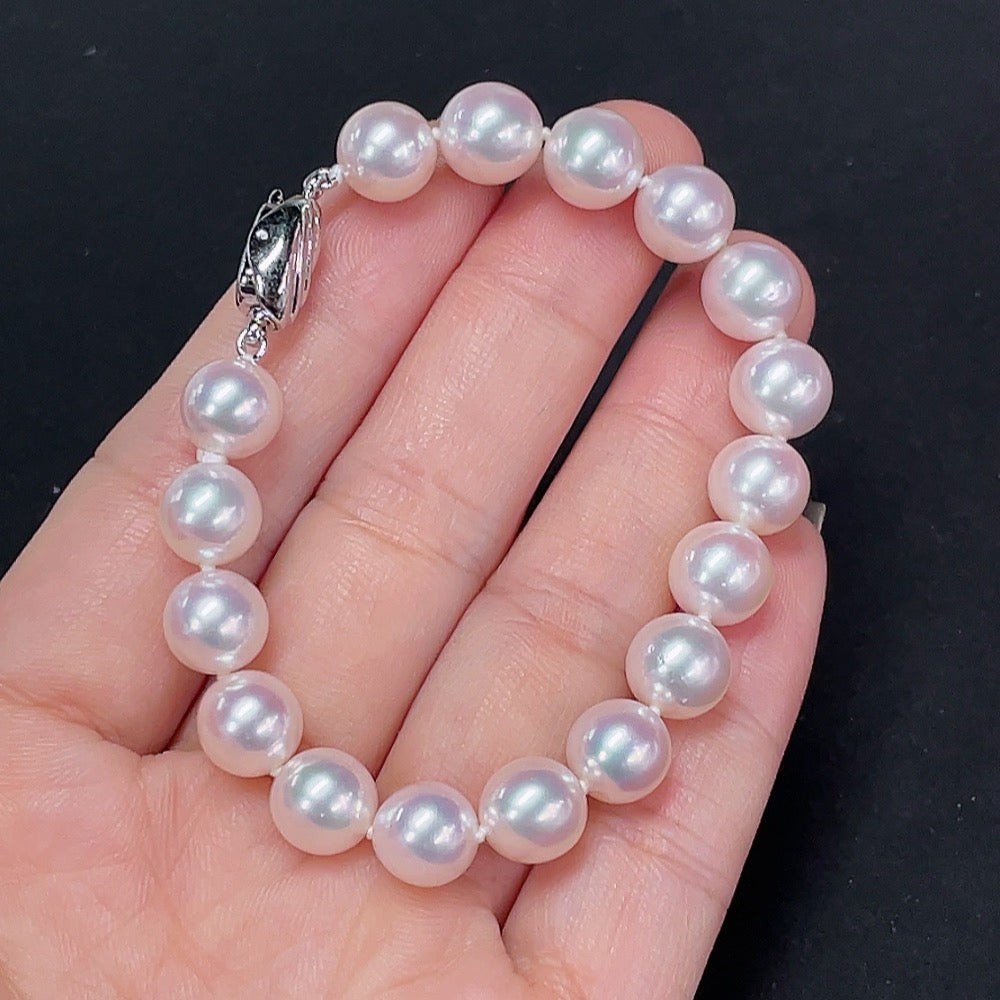 Saltwater pearl bracelet by HKHQ featuring elegant white pearls on a non-gold bracelet for a sophisticated look.
