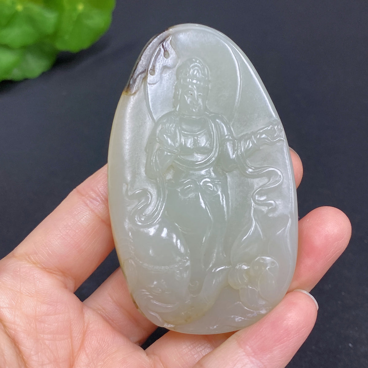 Hetian Jade Seed Material Samantabhadra Hand Piece, Approx. 96.4g; Skin Color Origin Undetermined