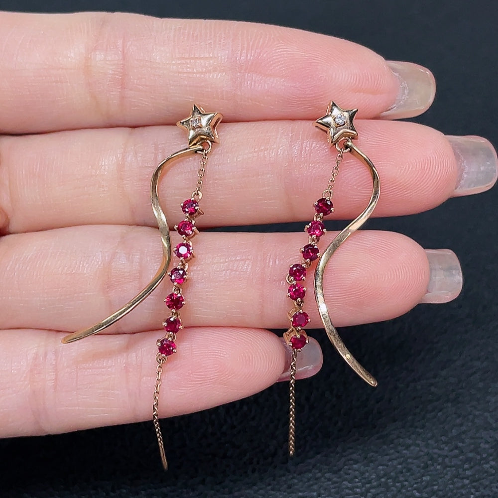 Ruby earrings, 18k gold, set with diamonds, total weight approximately 3.27g