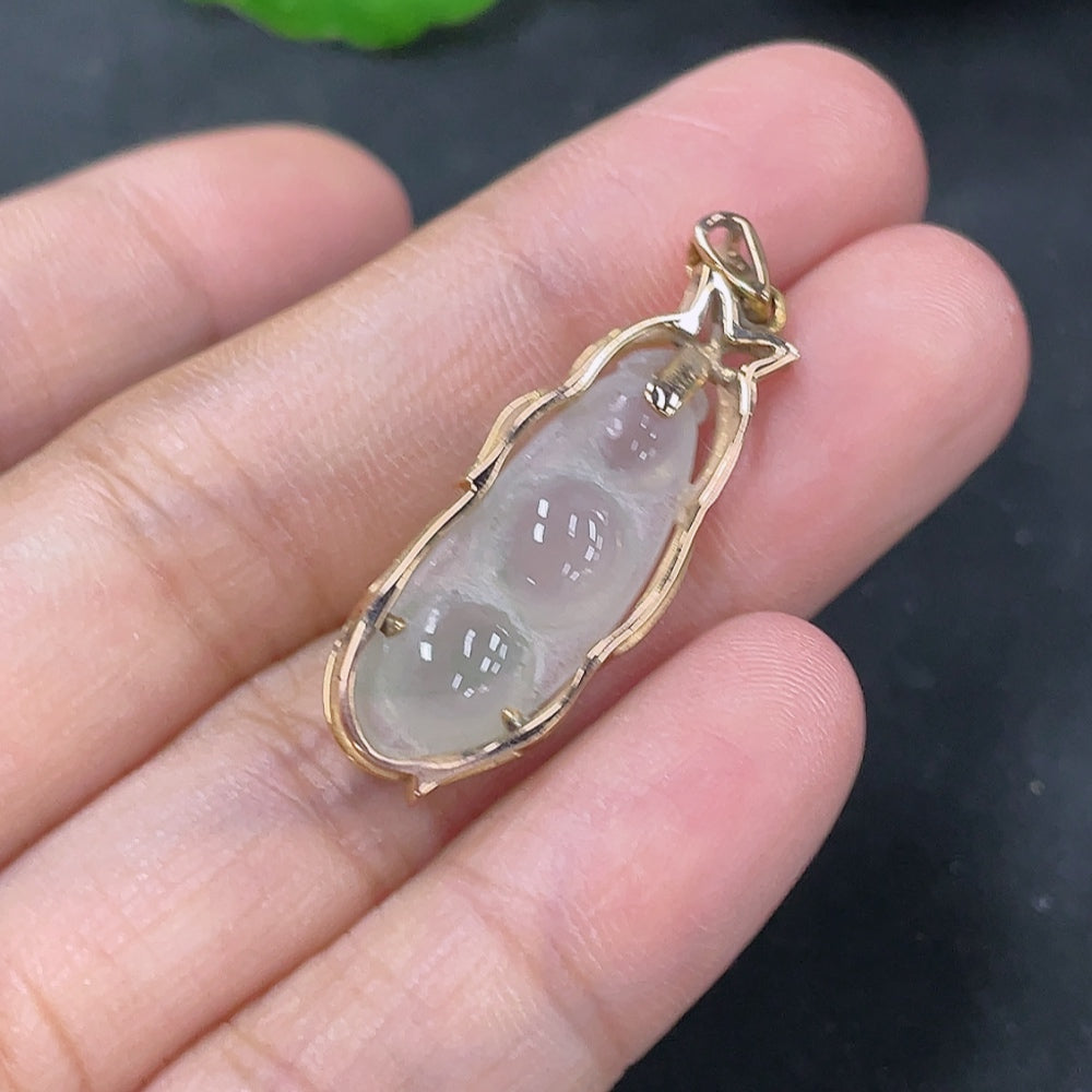 Jadeite Lucky Bean Pendant with 18K Gold Setting