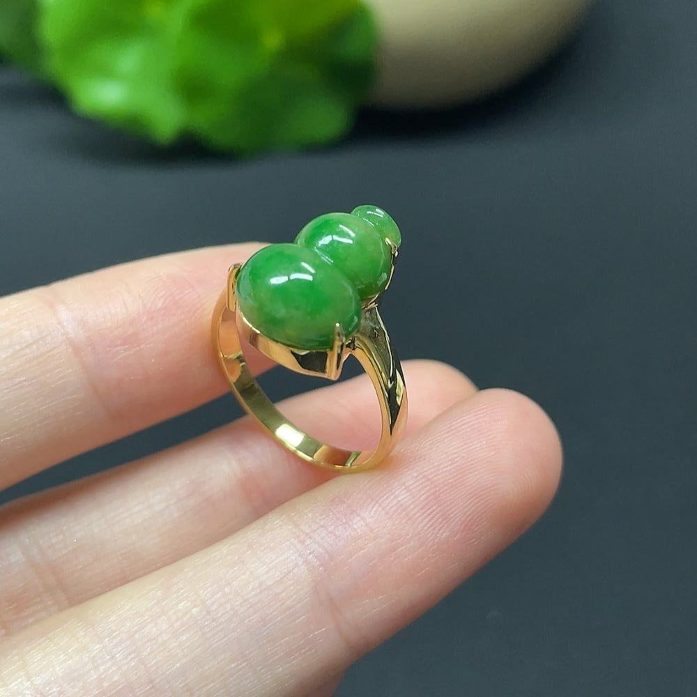 Jadeite Gourd Inlay Ring 18k Total Weight Approx. 3.87g Size 13