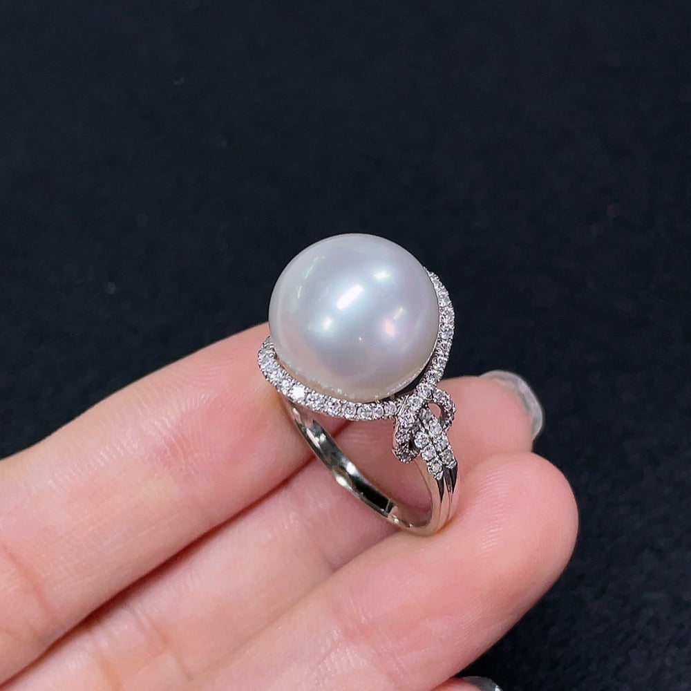 Seawater Pearl Ring with Diamond Accents, 18K Gold, Approx. 13.5mm