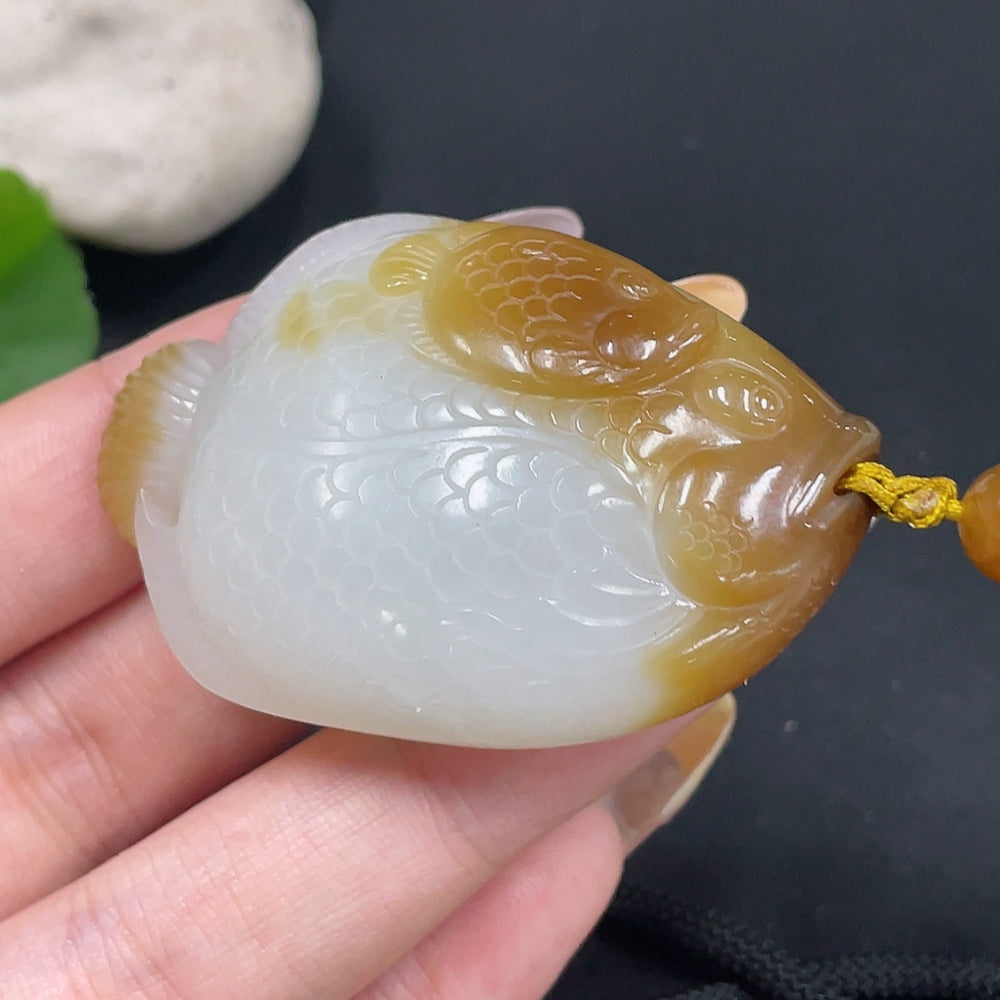 Hetian Jade Pendant Fish Total Weight Approx. (with rope) 52.8g