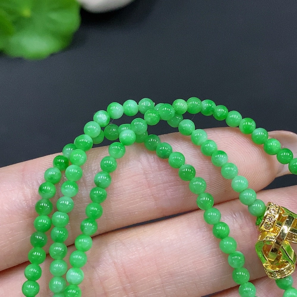 Jadeite Bead Necklace, Approx. 2.9mm, Total Weight Approx. 9.38g, Non-Gold Clasp