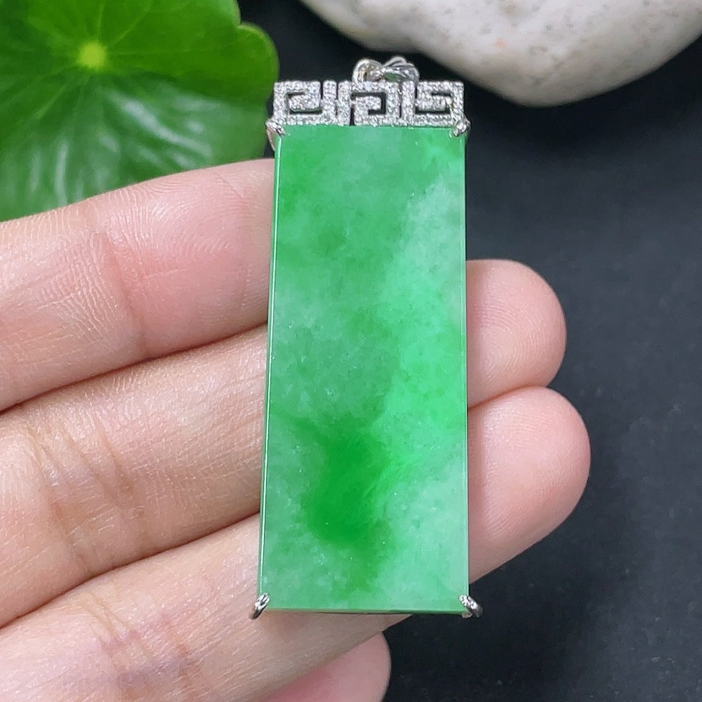 Jadeite Plain Pendant with 18K Gold and Diamond Accents
