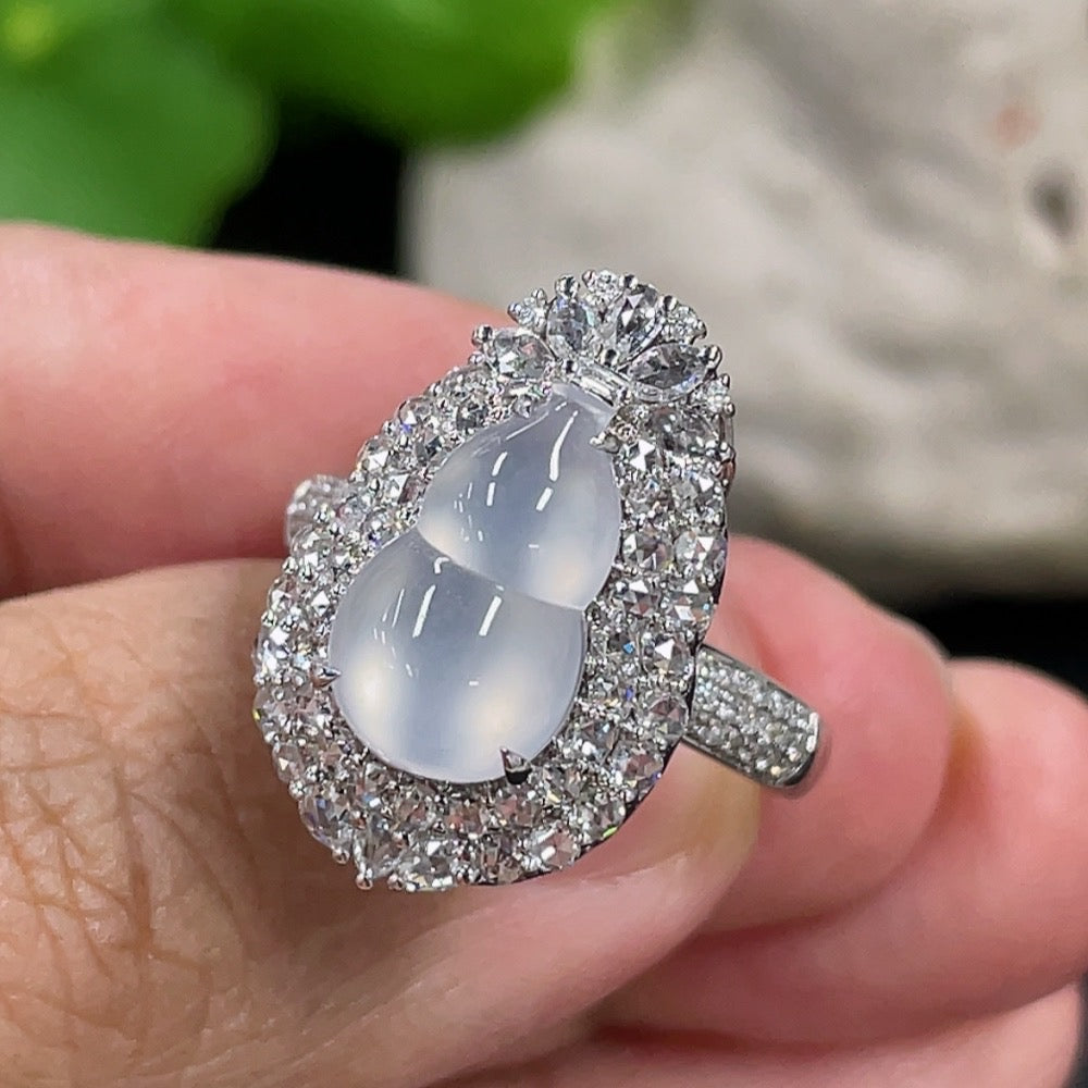 Jadeite Gourd Inlaid Pendant Ring Dual-purpose Style, 18K Gold Inlaid with Diamond