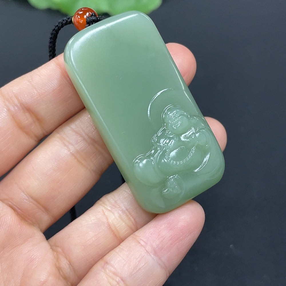 Hetian Jade Jasper Pendant Buddha Total Weight (Including Rope) Approx. 27.9 with Non-Hetian Jade Beads