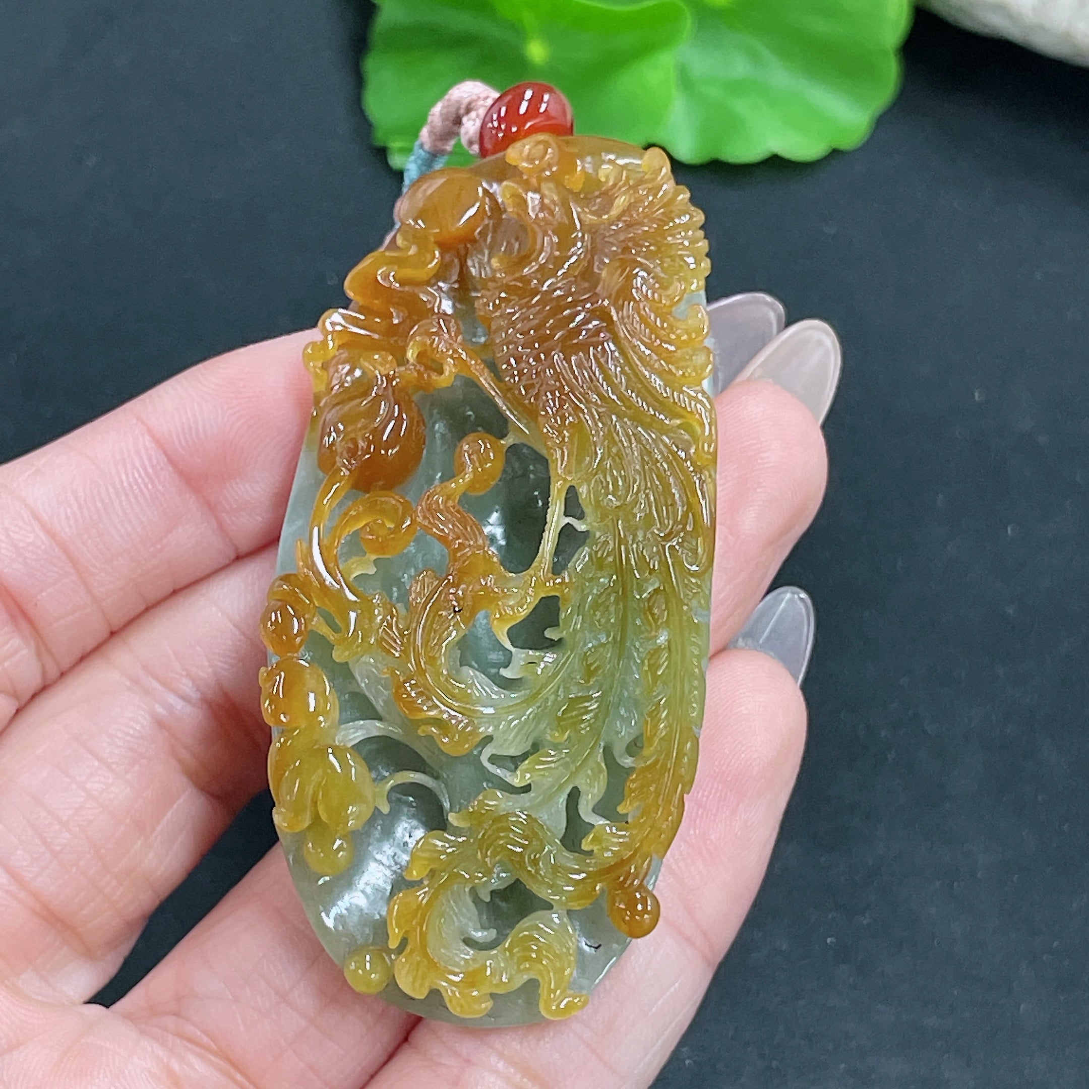 Jadeite Pendant Phoenix with Cord Total Weight Approx. 45.37g