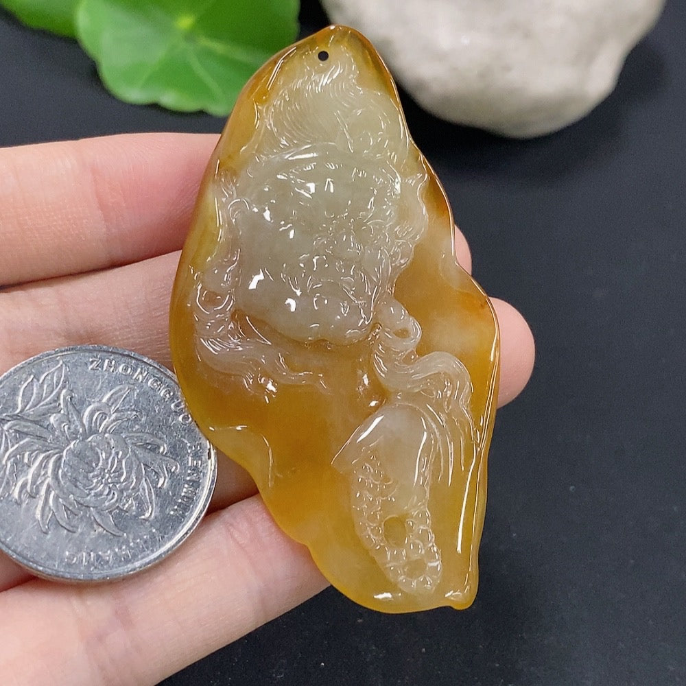 Jadeite Fudo Myoo Pendant Color origin undetermined Total weight approx. 14.18g