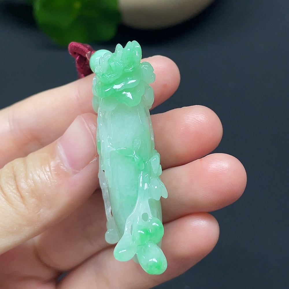 Jadeite Blossom of Wealth and Honor Pendant with Cord Total Weight Approx. 21.41g