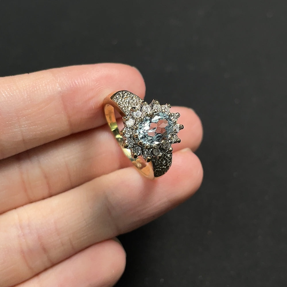Aquamarine Ring with Diamond Accents, 9k Gold