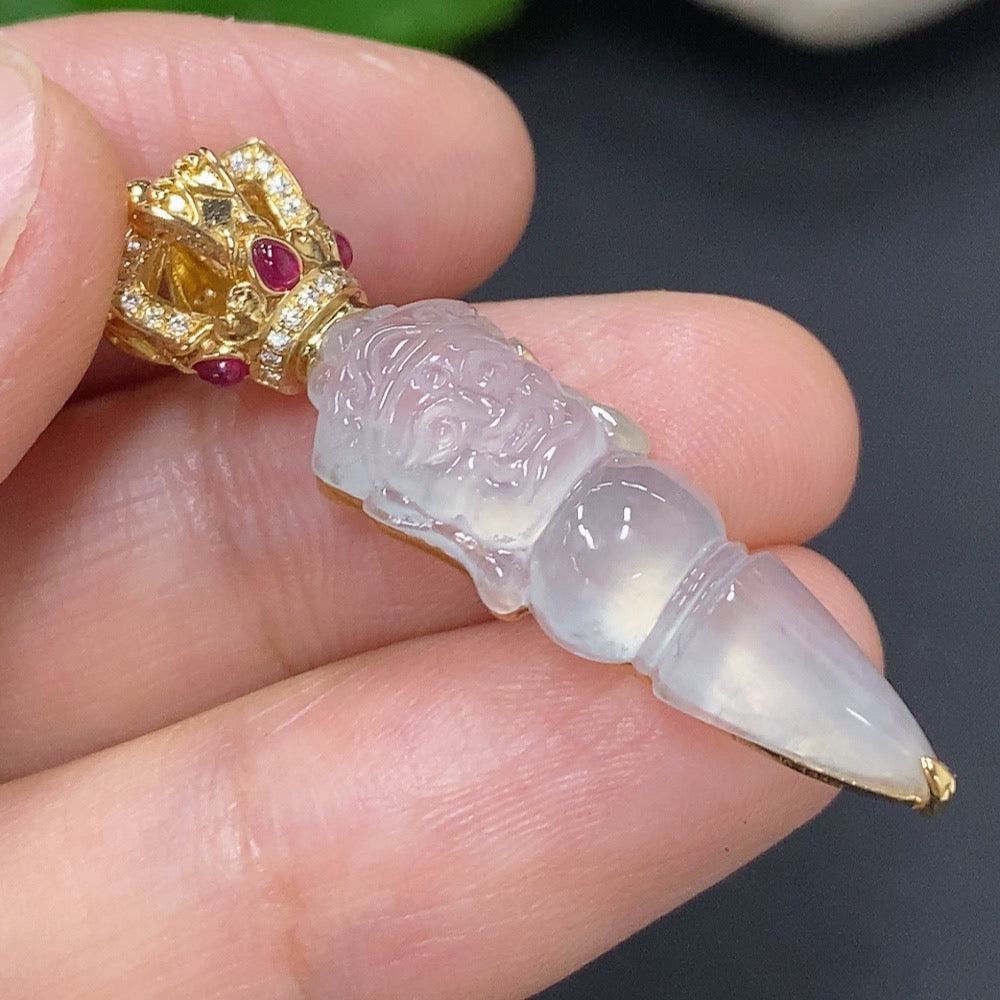 Jadeite Inlaid Pendant 18K Gold Total Weight Approx. 4.5g (Colorless Accent Stones are Diamonds)