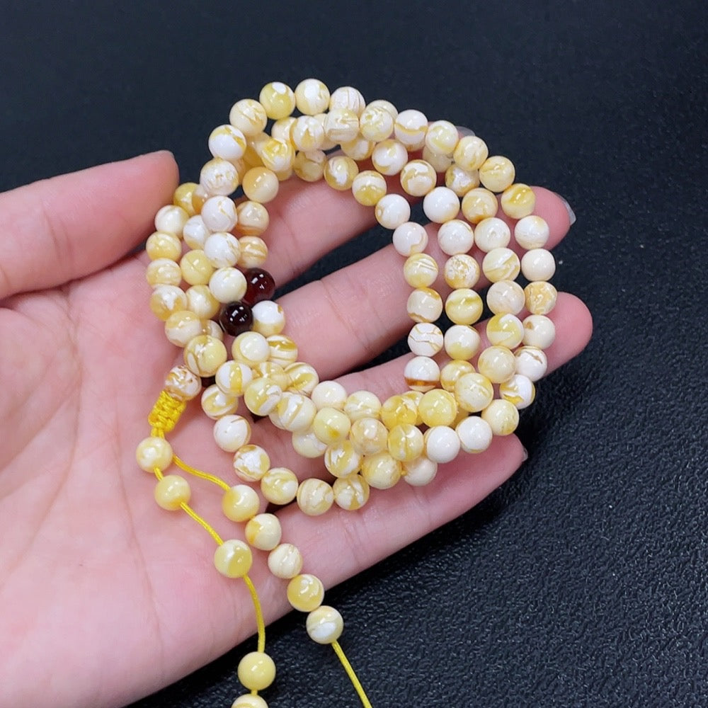 Amber Beeswax Bead Necklace Size About 6.1mm