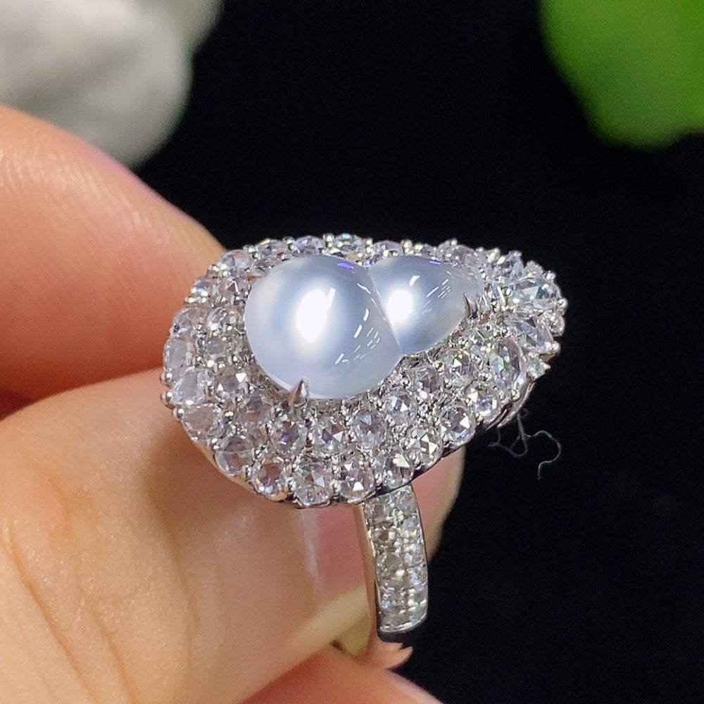 Jadeite Gourd Ring/Pendant Two-Way Style 18k with Diamond Accents