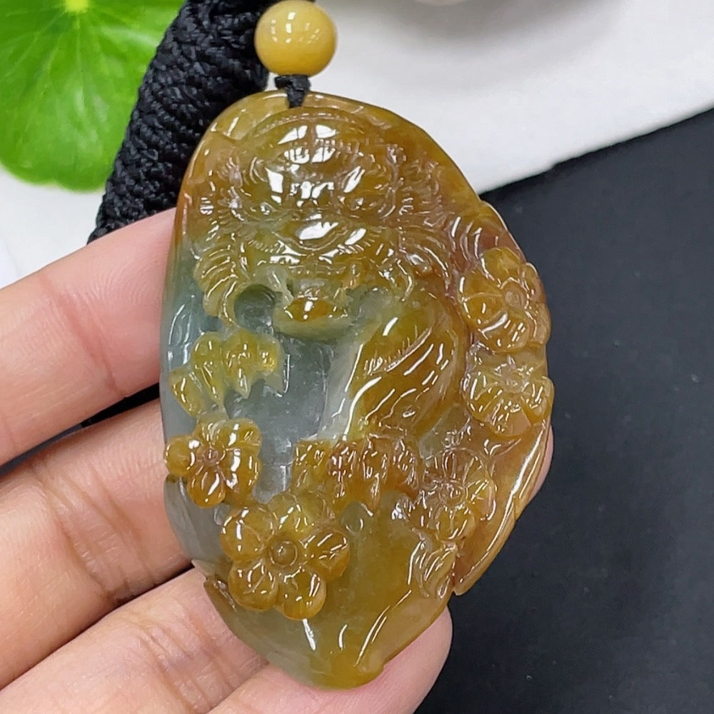 Jadeite Pendant Fierce and Vigorous Tiger Total Weight Approximately 31.9g Including Rope