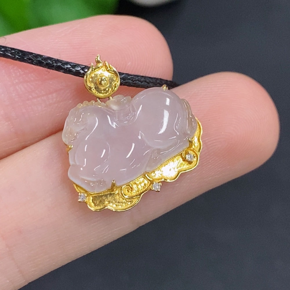 Jadeite Horse with Money Inlaid Pendant 18K Gold Pendant Other Parts Non-Gold (Excluding Rope Weight)
