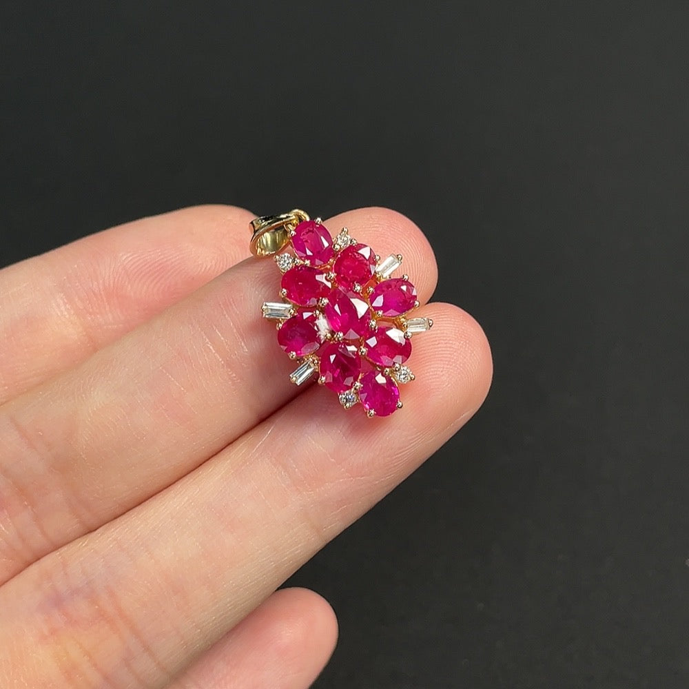 Ruby Pendant Set in 18K Gold, Total Weight Approx. 2.96g, Filled, Accented with Diamonds