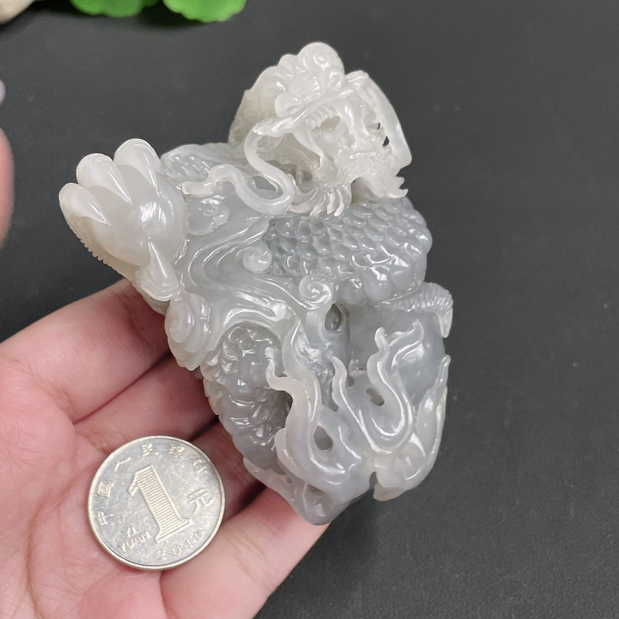 Hetian Jade Handheld Piece Dragon Total Weight Approx. 235.8g