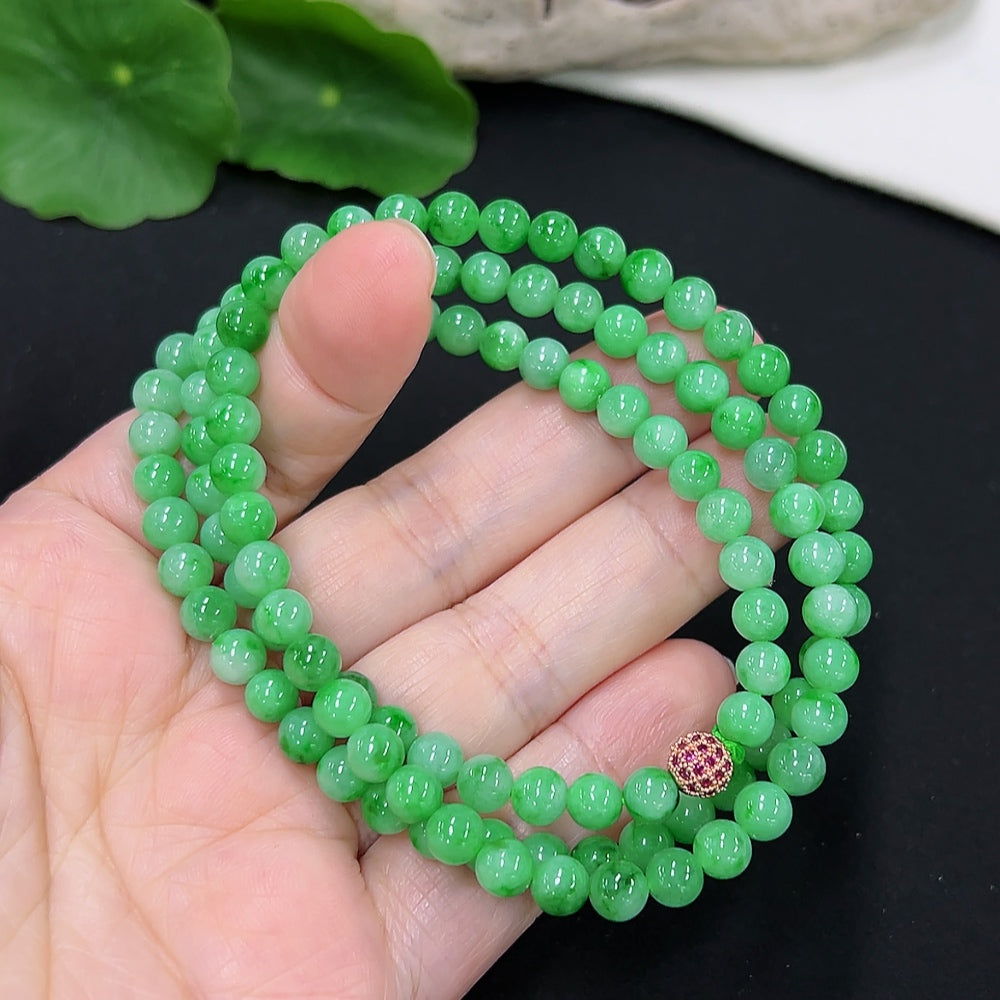 Jadeite Bead Necklace Approx. 5.4mm (Non-Gold Inlaid) (With Other Mineral Components)