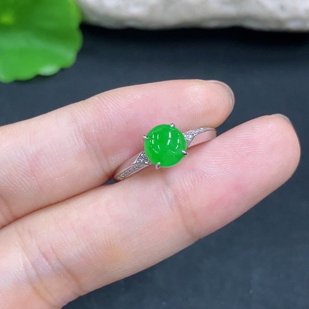 Jewelry image showing an 18k jadeite ring with diamond accents, size 13, HKHQ brand, shank only, natural origin details underneath