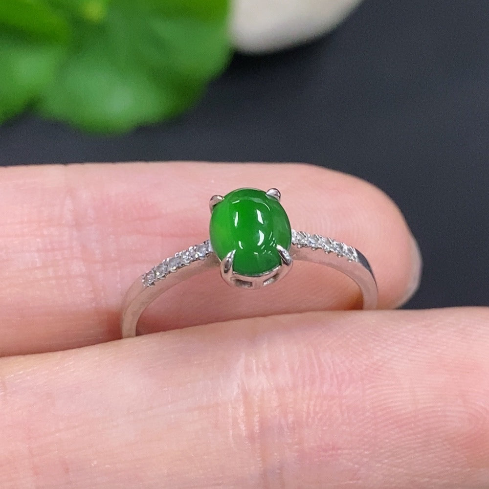 Jadeite Cabochon Ring with 18K Gold and Diamond Accents
