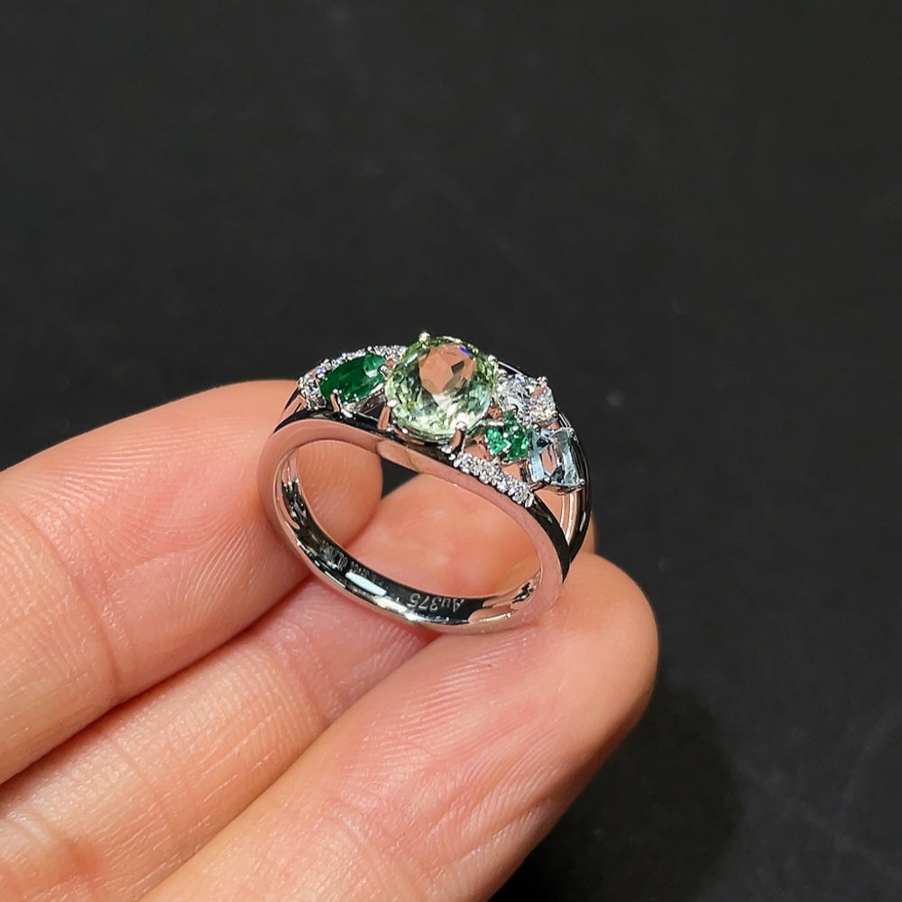 HKHQ gemstone tourmaline ring featuring a large, vibrant tourmaline stone set in a stylish silver band.