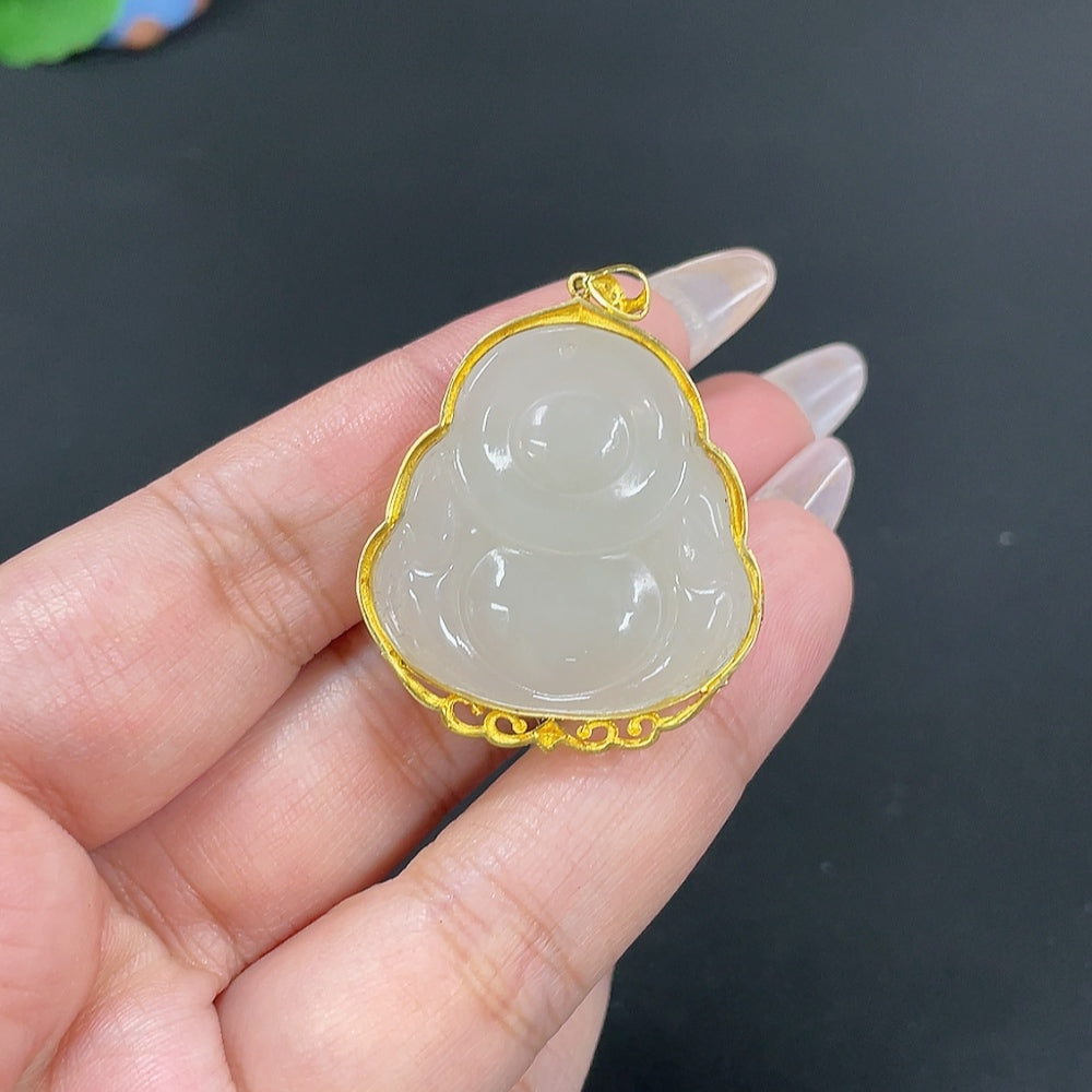 Hetian Jade Inlaid Pendant Buddha Total Weight Approx. 15.3g 18k Non-Diamond