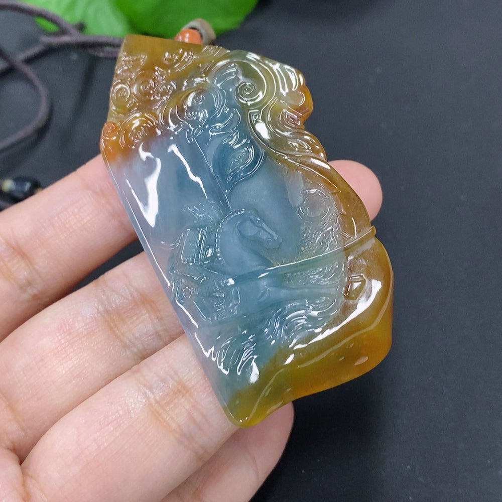 HKHQ Jadeite Success Achieved Pendant necklace featuring a smooth jadeite pendant on a delicate chain.