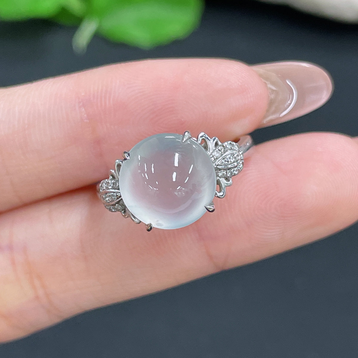 Jadeite ring with 18k gold inlay and diamond accents, size 15, weighing approximately 4.5g, crafted by HKHQ.