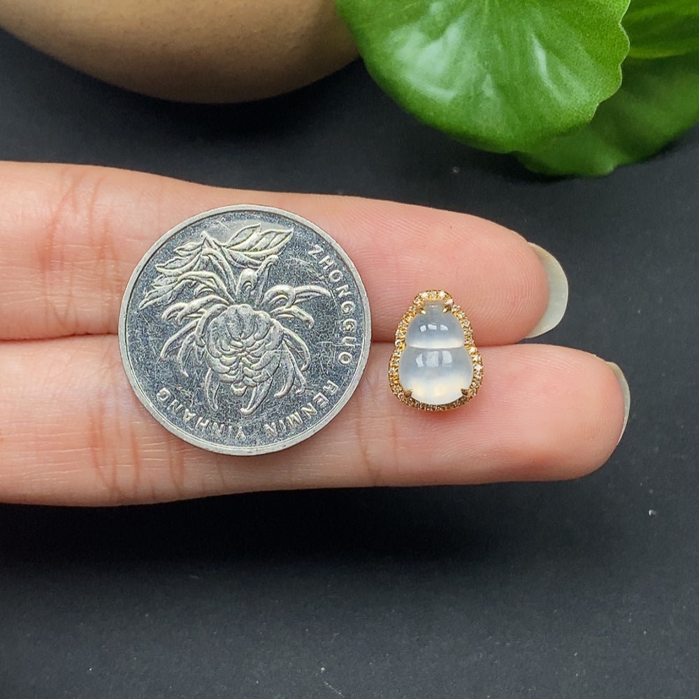 Jadeite Inlaid Pendant Gourd with Diamond Accents 18k